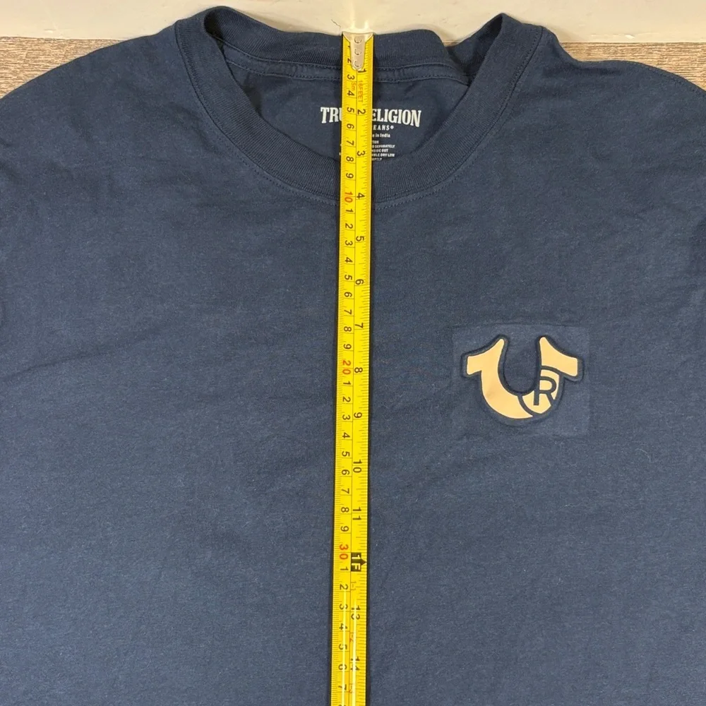 True Religion World Tour Logo Graphic Tee – Navy Blue | Size Large